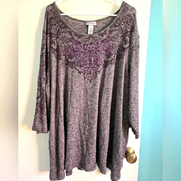 Catherines Grey/Purple Embelished Blouse Size 3X - Picture 1 of 3